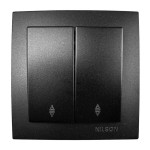 Выключатель проходной двухклавишный NILSON Touran черный матовый 24381009