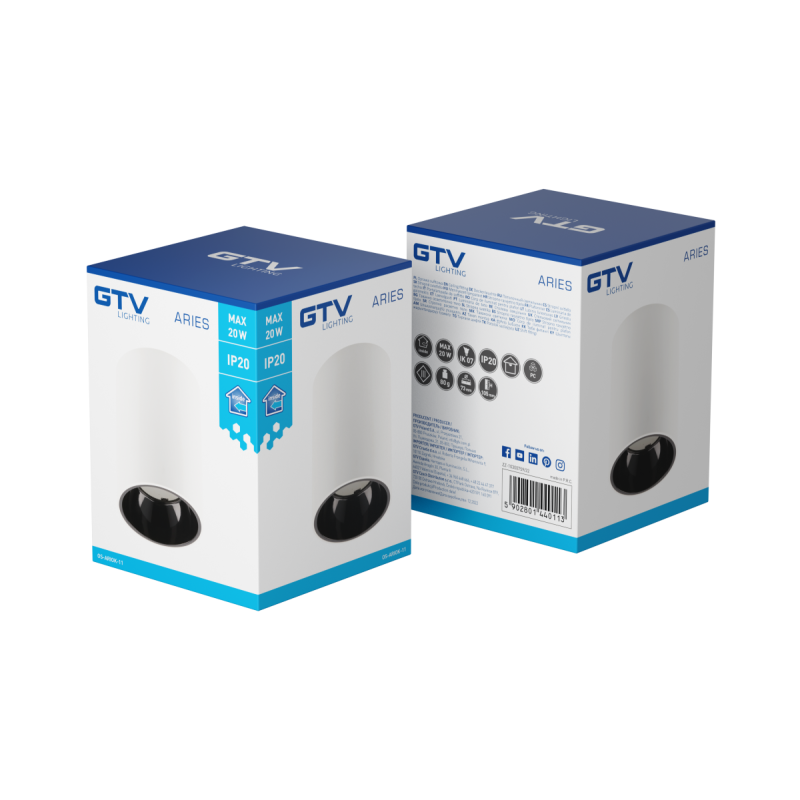 Накладной светильник GTV ARIES PC 20W IP20 круглый белый/черный OS-ARIOK-11