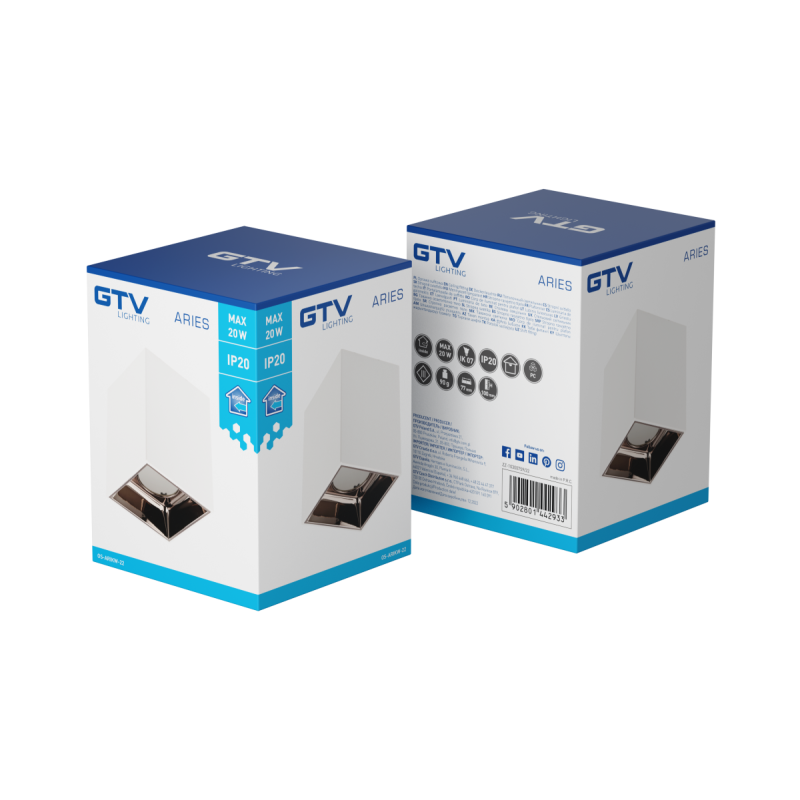 Корпус потолочного светильника ARIES PC, 77x100mm IP20 max 20W квадратный белый/черный хром GTV OS-ARIKW-22