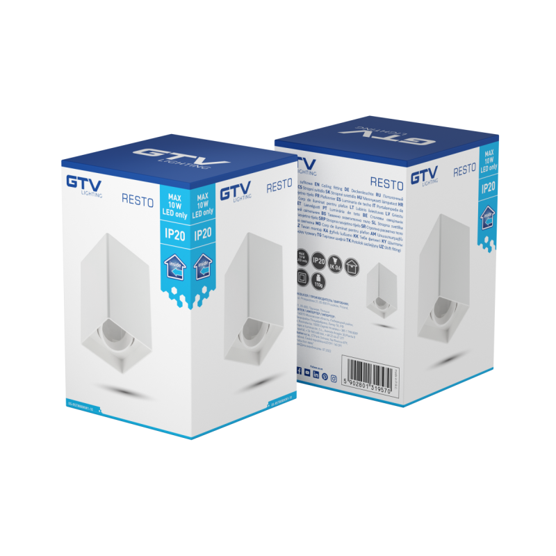 Корпус потолочного светильника RESTO GU10 80х80x125 мм IP20 белый GTV OS-RST8080KW1-10