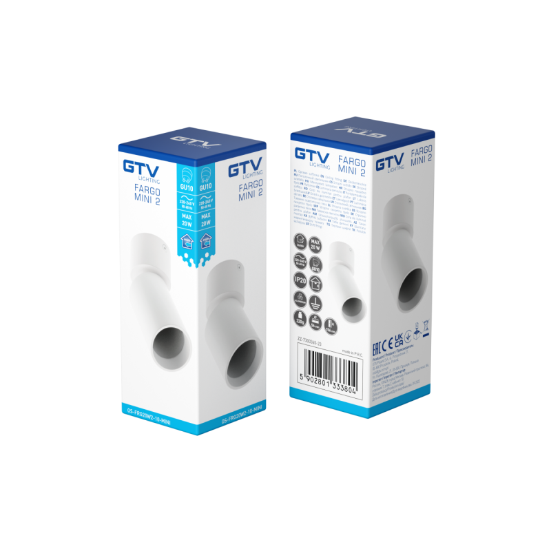 Світильник стельовий спот FARGO MINI 2 алюміній 56x150mm IP20 max 20W круглий білий GTV OS-FRG20W2-10-MINI