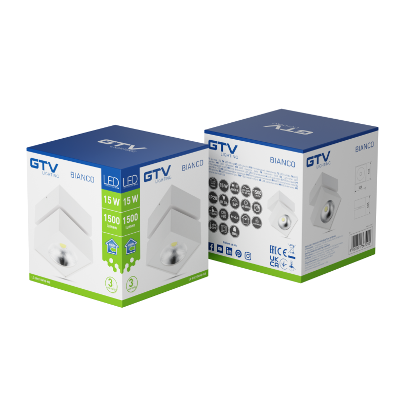 Светильник светодиодный спот BIANCO 15 Вт 1500 Лм 4000К IP20 квадратный белый GTV LD-BNC15WKB-NB