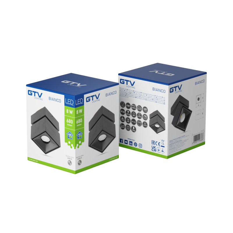 Світильник світлодіодний спот BIANCO 8 Вт 680 Лм 4000K IP20 квадратний чорний GTV LD-BNC8WKC-NB