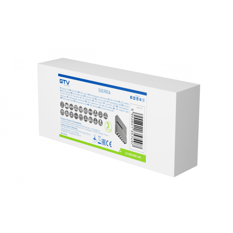 Світильник світлодіодний стельовий спот SIERRA 18 Вт 1620 Лм 4000K IP20 чорний GTV LD-SRA18WC-NB