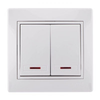 Выключатель двухклавишный с подсветкой LEZARD Mira белый 701-0202-112