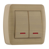 Выключатель двухклавишный накладной с подсветкой LEZARD Demet клен IP20 711-4700-112