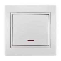 Выключатель одноклавишный с подсветкой и белой вставкой LEZARD Mira белый 701-0202-111