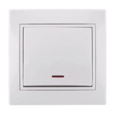 Выключатель одноклавишный с подсветкой и белой вставкой LEZARD Mira белый 701-0202-111