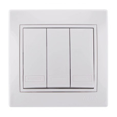 Выключатель трехклавишный с белой вставкой LEZARD Mira белый 701-0202-109
