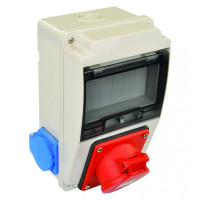 Бокс распределительный с силовой розеткой 16А/5 (3Р+N+РЭ), 6А (2шт), IP44, TP Electric (130x220мм)