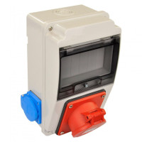 Бокс распределительный с силовой розеткой 32А/4 (3Р+РЭ), 16А (2шт), IP44, TP Electric (130x220мм)