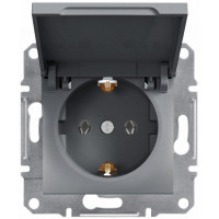 Розетка одинарная с/з и крышкой SCHNEIDER Asfora сталь EPH3100162