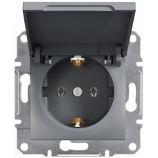 Розетка одинарная с/з и крышкой SCHNEIDER Asfora сталь EPH3100162