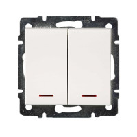 Выключатель двухклавишный с подсветкой LEZARD Rain белый 703-0288-112