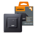 Розетка USB-A+USB-C PD20W черный графит VIDEX BINERA (VF-BNCHRUC20-BG)
