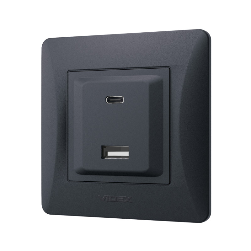 Розетка USB-A+USB-C PD20W черный графит VIDEX BINERA (VF-BNCHRUC20-BG)