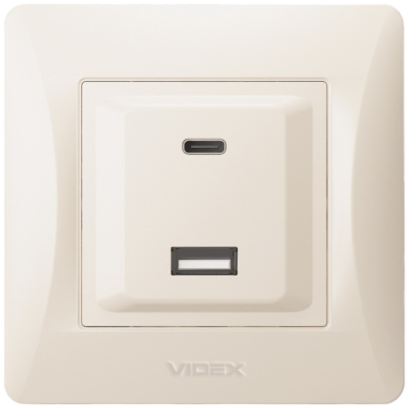 Розетка USB-A+USB-C PD20W кремовая VIDEX BINERA (VF-BNCHRUC20-CR)