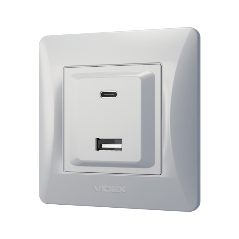 Розетка USB-A+USB-C PD20W серебряный шелк VIDEX BINERA (VF-BNCHRUC20-SS)
