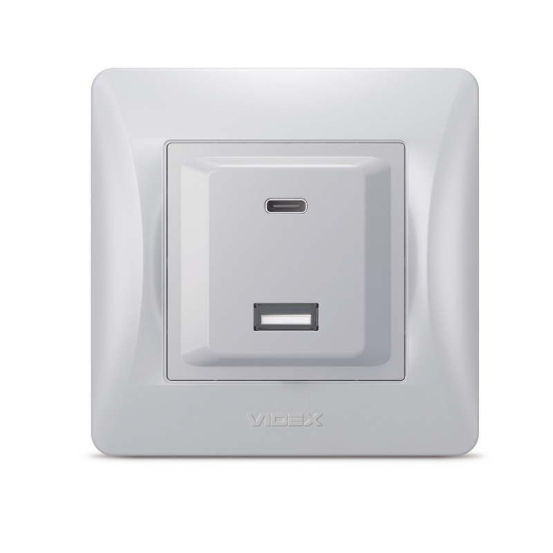 Розетка USB-A+USB-C PD20W серебряный шелк VIDEX BINERA (VF-BNCHRUC20-SS)
