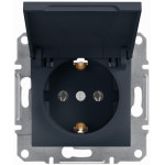 Розетка одинарная с/з и крышкой SCHNEIDER Asfora антрацит EPH3100171