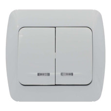 Выключатель двухклавишный с подсветкой EL-BI Zirve белый (501-010201-203)