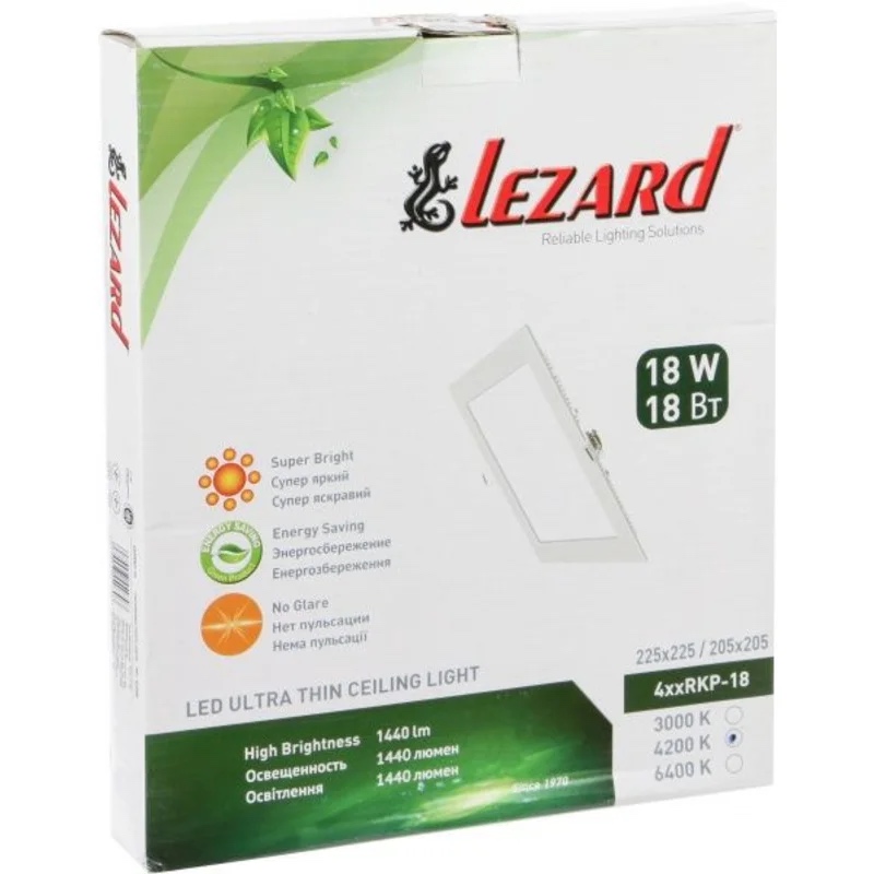 Врезная светодиодная панель LEZARD 18W 1440Lm 4200K квадрат 442RKP-18