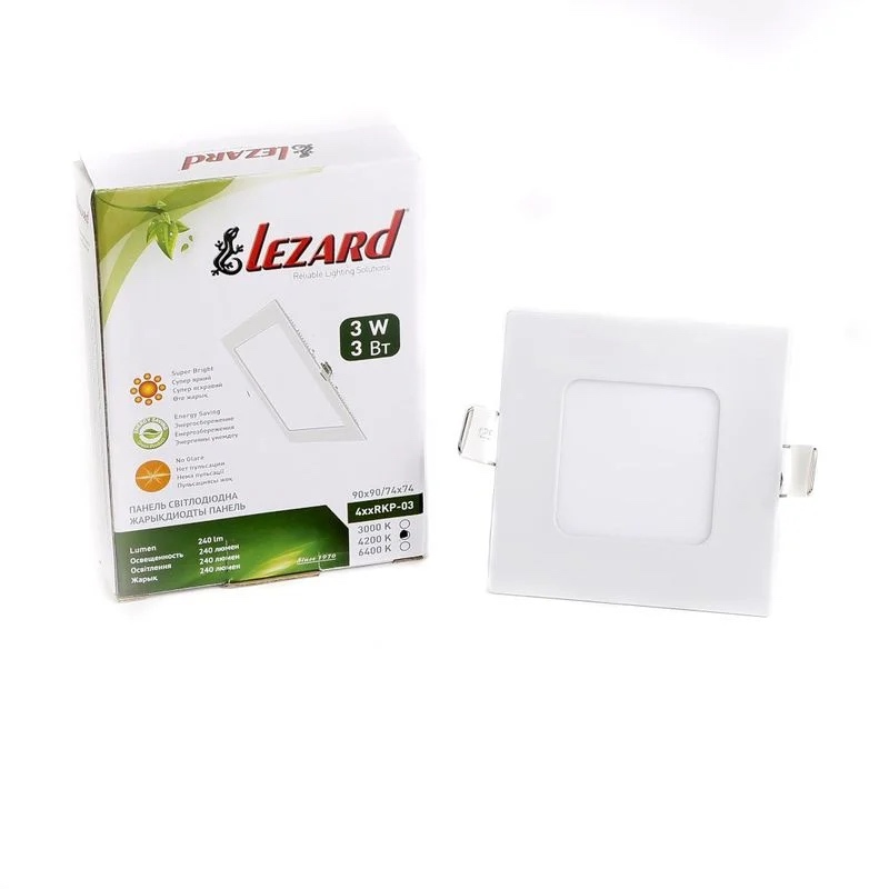 Врізна світлодіодна панель LEZARD 3W 240Lm 4200K квадрат 442RKP-03