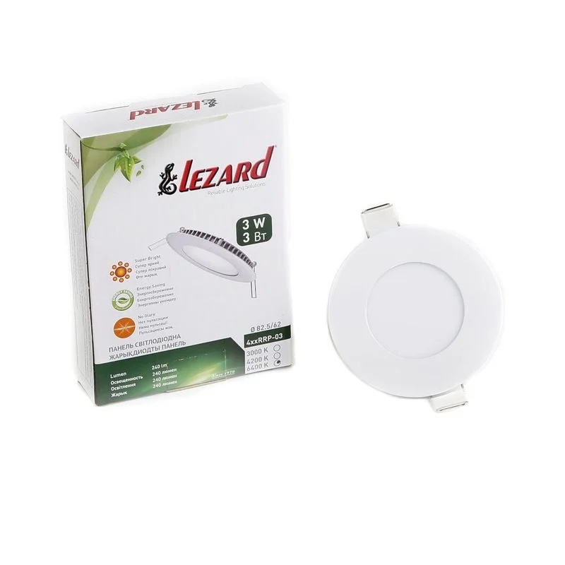 Врезная светодиодная панель LEZARD 3W 240Lm 6400K круг 464RRP-03