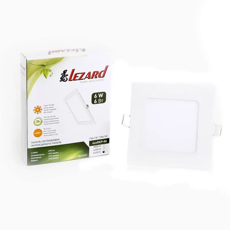 Врезная светодиодная панель LEZARD 6W 470Lm 6400K квадрат 464RKP-06