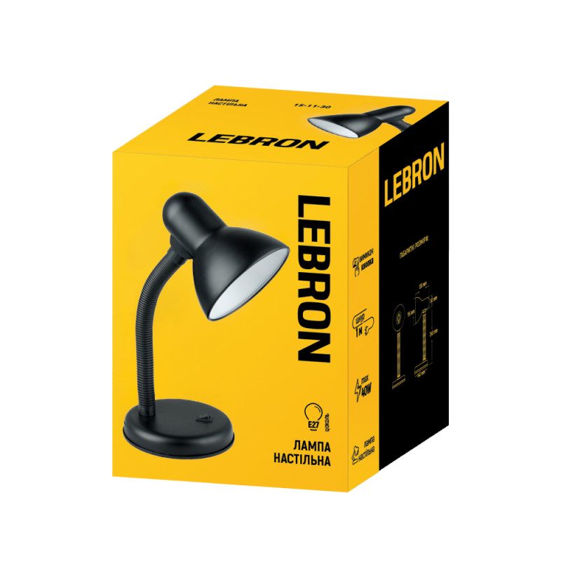 Лампа настольная LEBRON L-TL, E27, 40W, черная 15-11-31-1