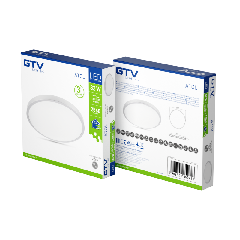 Світильник світлодіодний накладний GTV ATOL 32W 4000K 2560lm IP54 срібло LD-ATOL32W-NW-02