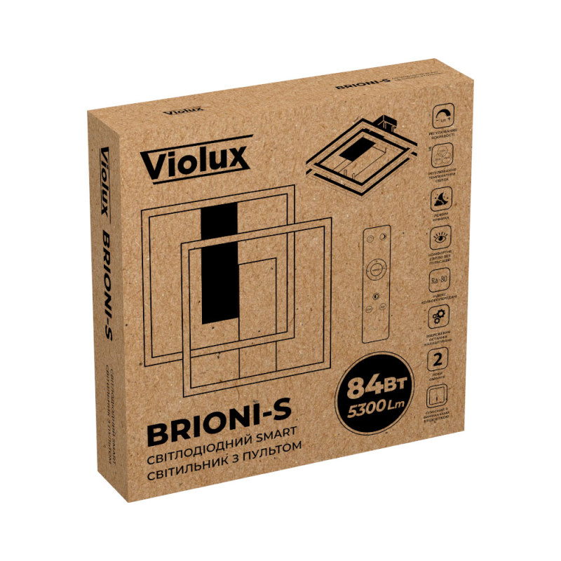 Світлодіодний Smart світильник BRIONI-S VIOLUX 84W 3000-6000K 5300LM квадрат чорний 220705