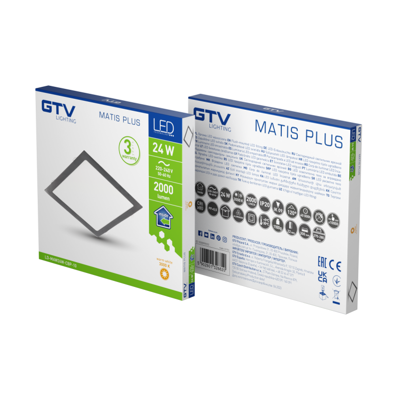 Свiтильник свiтлодiодний врiзний MATIS PLUS 24W 2000lm AC220-240V 50/60Hz 120° 4000K IP20 чорний GTV LD-MAW24W-NBP-10