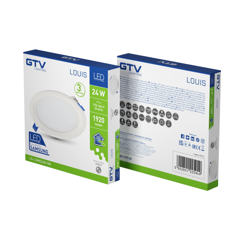 Светильник светодиодный накладной LOUIS 24 Вт 1920 Лм 4000K AC176-264В 50-60 Гц IP54 круглый GTV LD-LSNO24W-NB