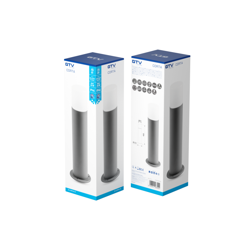 Садовий світильник GTV CORTA-P 40 E27 25W IP44 стовпчик графіт OS-CORP40-30