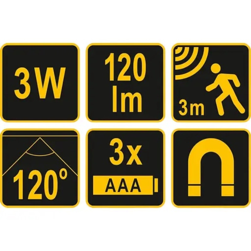 Лампа нічна з датчиком руху VOREL: живлення від 3хААА батарейок, діодна, 3Вт, 120Lm (82830)