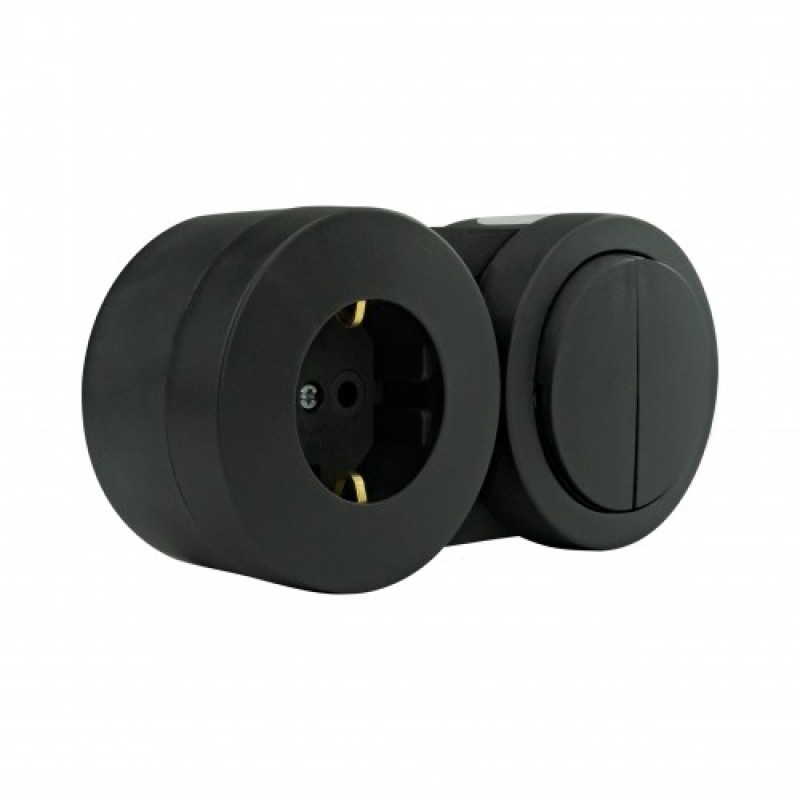 Выключатель 2-клавишный +роз с/с с крышкой xOne IP54 антрацит (406-250000-925)