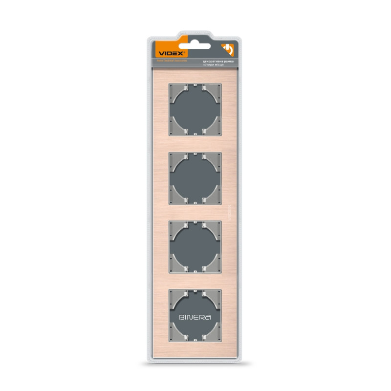 Рамка четверная горизонтальная VIDEX Binera медный алюминий (VF-BNFRA4H-CP)