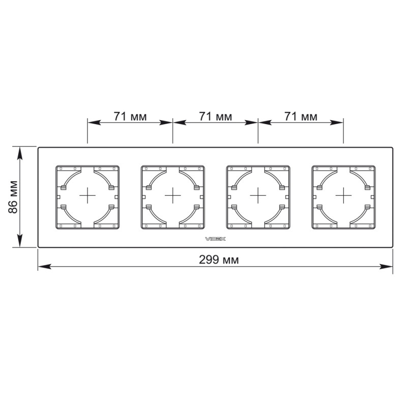 Рамка четверная горизонтальная VIDEX Binera серебристый алюминий (VF-BNFRA4H-SL)