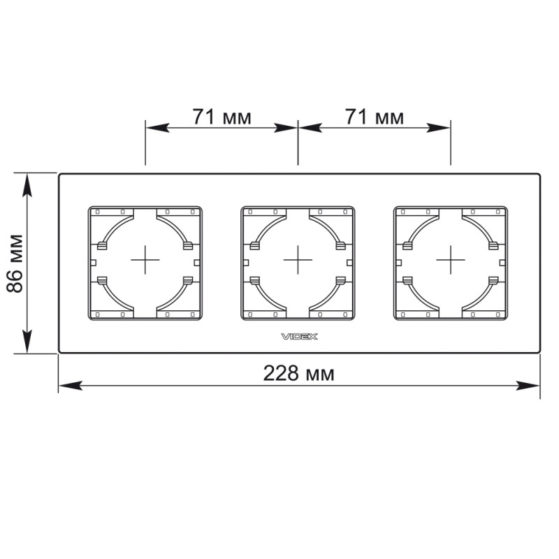 Рамка потрійна горизонтальна VIDEX Binera чорне скло (VF-BNFRG3H-B)