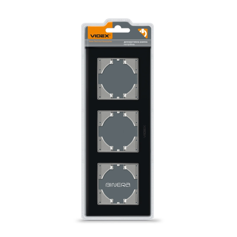 Рамка потрійна горизонтальна VIDEX Binera чорне скло (VF-BNFRG3H-B)