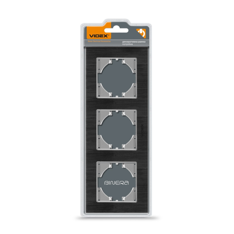 Рамка тройная горизонтальная VIDEX Binera черный алюминий (VF-BNFRA3H-B)