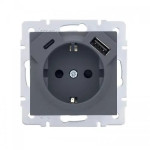 Розетка 1-я с/с +USB+TC Vesna Серая 742-3588-181TC