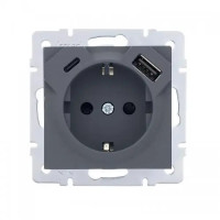 Розетка 1-я с/с +USB+TC Vesna Серая 742-3588-181TC