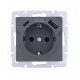 Розетка 1-я с/с +USB+TC Vesna Серая 742-3588-181TC