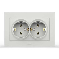 Розетка двойная с заземлением ELBI VEGA белый матовый (510-016200-907/230-907)