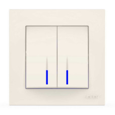 Выключатель двухклавишный с подсветкой ELBI VEGA белый (510-010200-203)