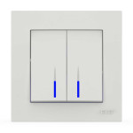 Выключатель двухклавишный с подсветкой ELBI VEGA белый матовый (510-016200-203)