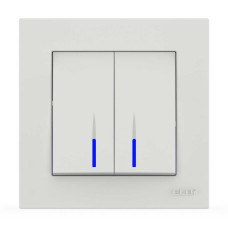 Выключатель двухклавишный с подсветкой ELBI VEGA белый матовый (510-016200-203)