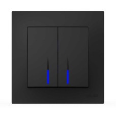 Выключатель двухклавишный с подсветкой ELBI VEGA черный матовый (510-014800-203)